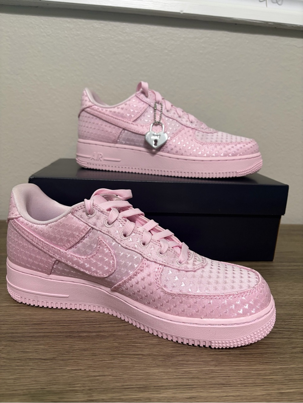 Nike Air Force 1 Women's Pink Low-Top Athletic Sneakers with Heart Charm Accent